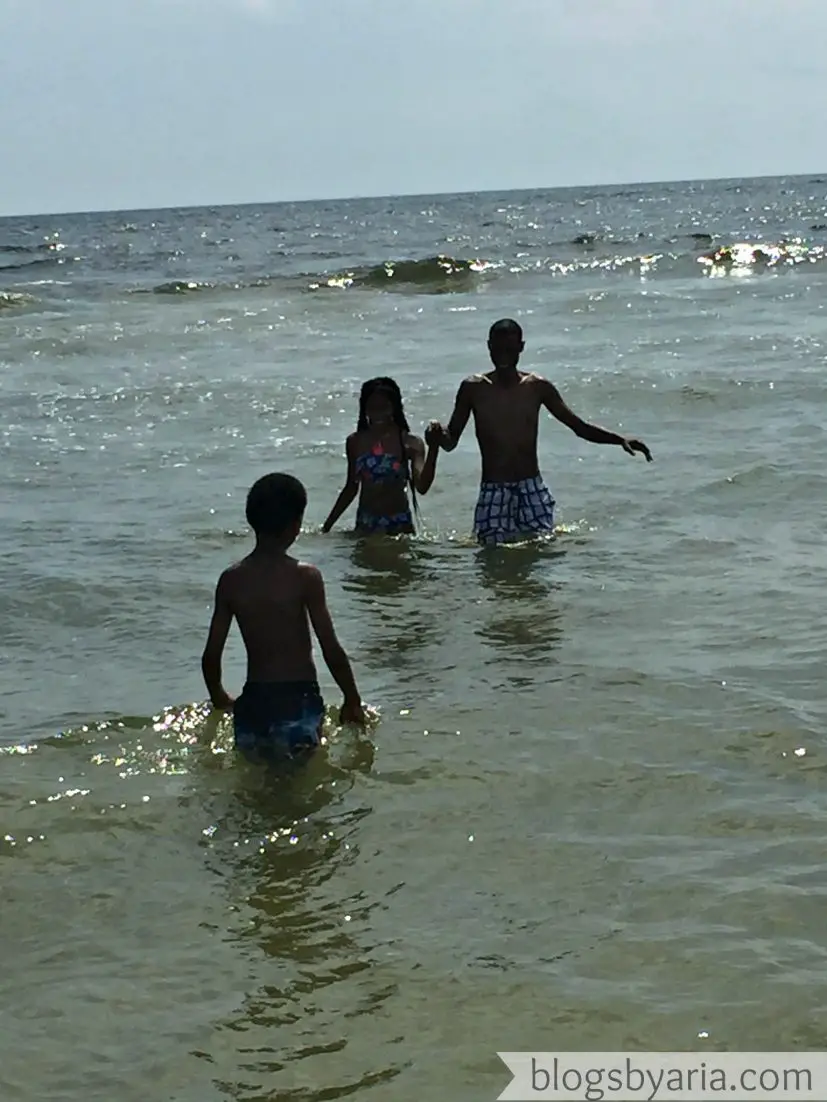 family in the water