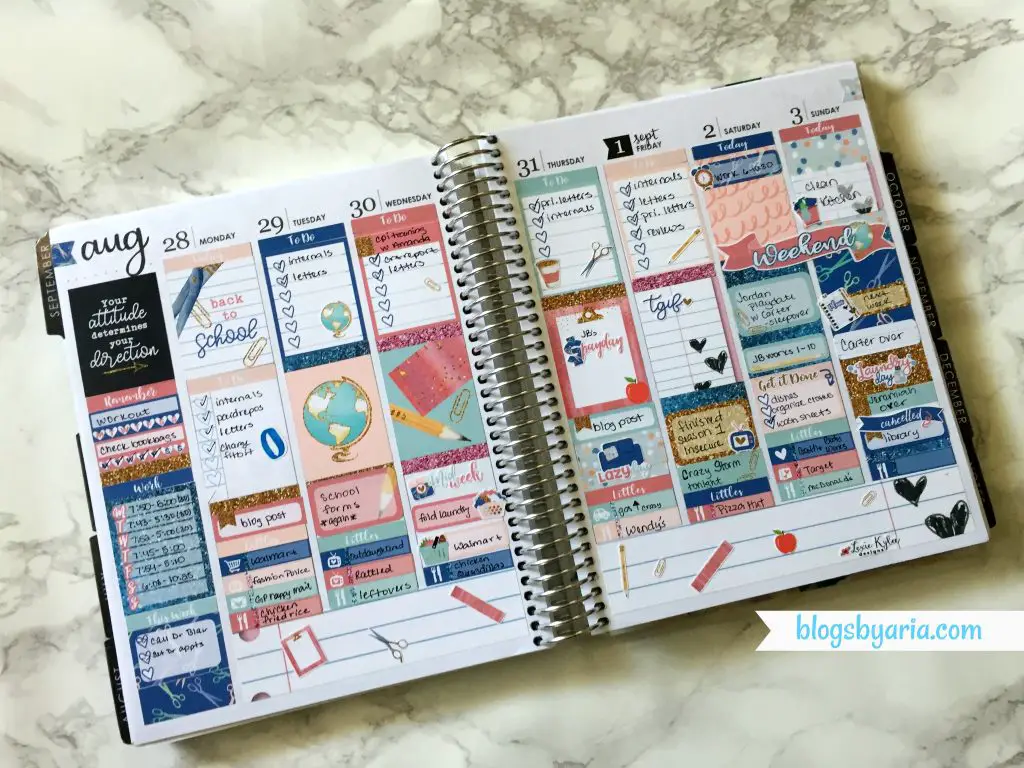 Back to school weekly planner spread