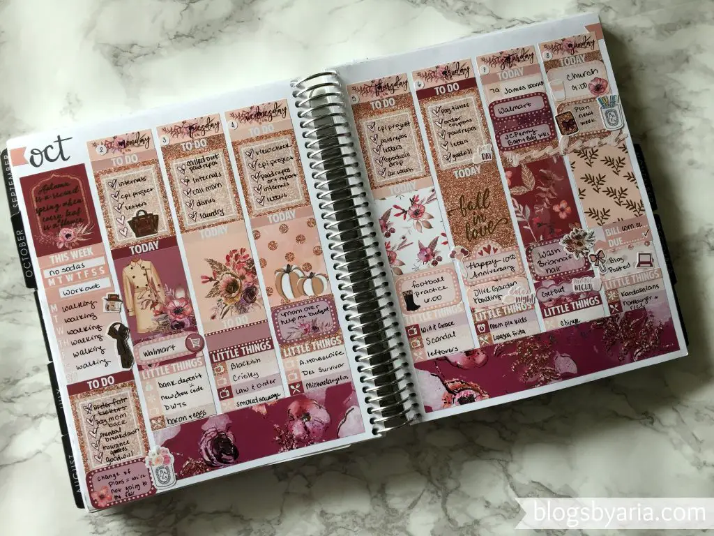 Anniversary - Fall in Love- weekly planner spread by Simply Watercolor Co.