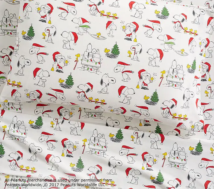 Pottery Barn Kids Organic Flannel Peanuts Christmas Sheet Set