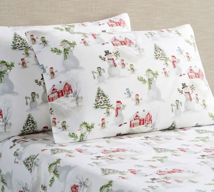 Pottery Barn Snowman Flannel Sheet Set