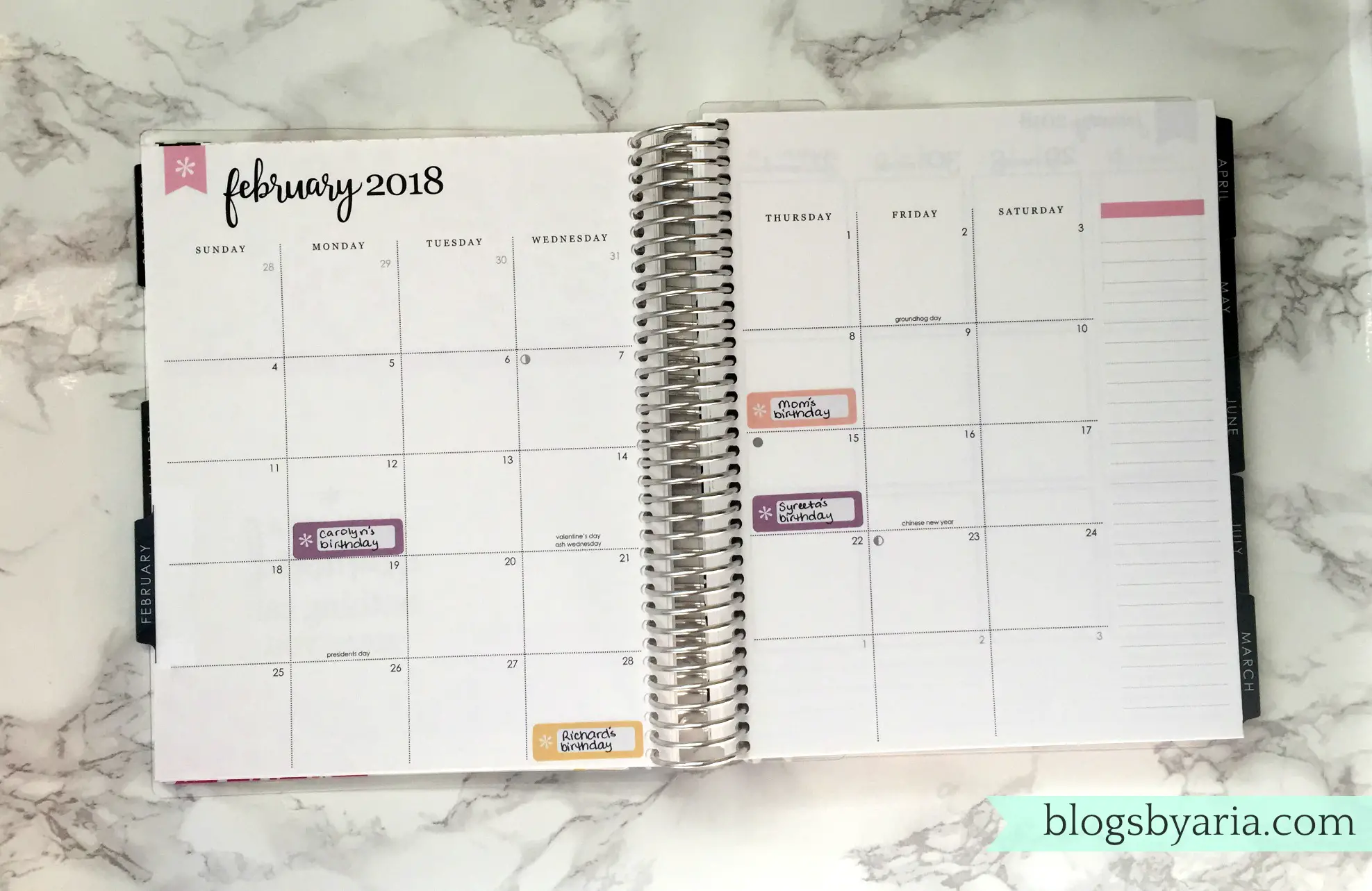Birthdays and Anniversaries Monthly View -- Prepping Your Planner for the New Year