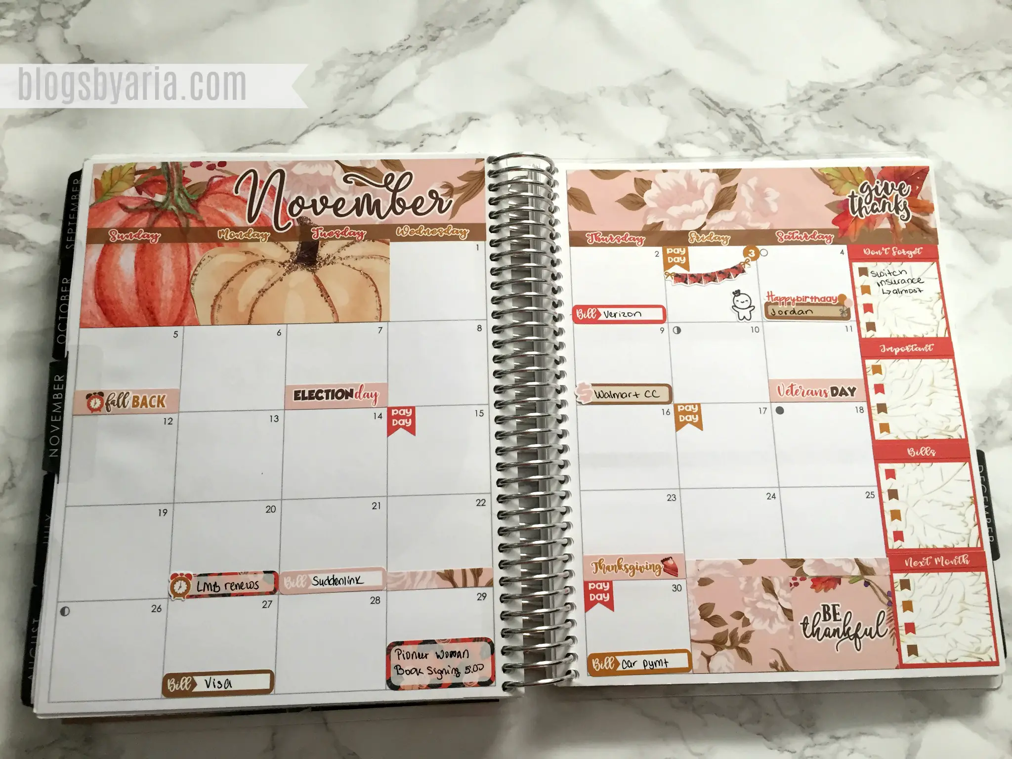 November Monthly Planner Spread -- Lexie Kylee Designs