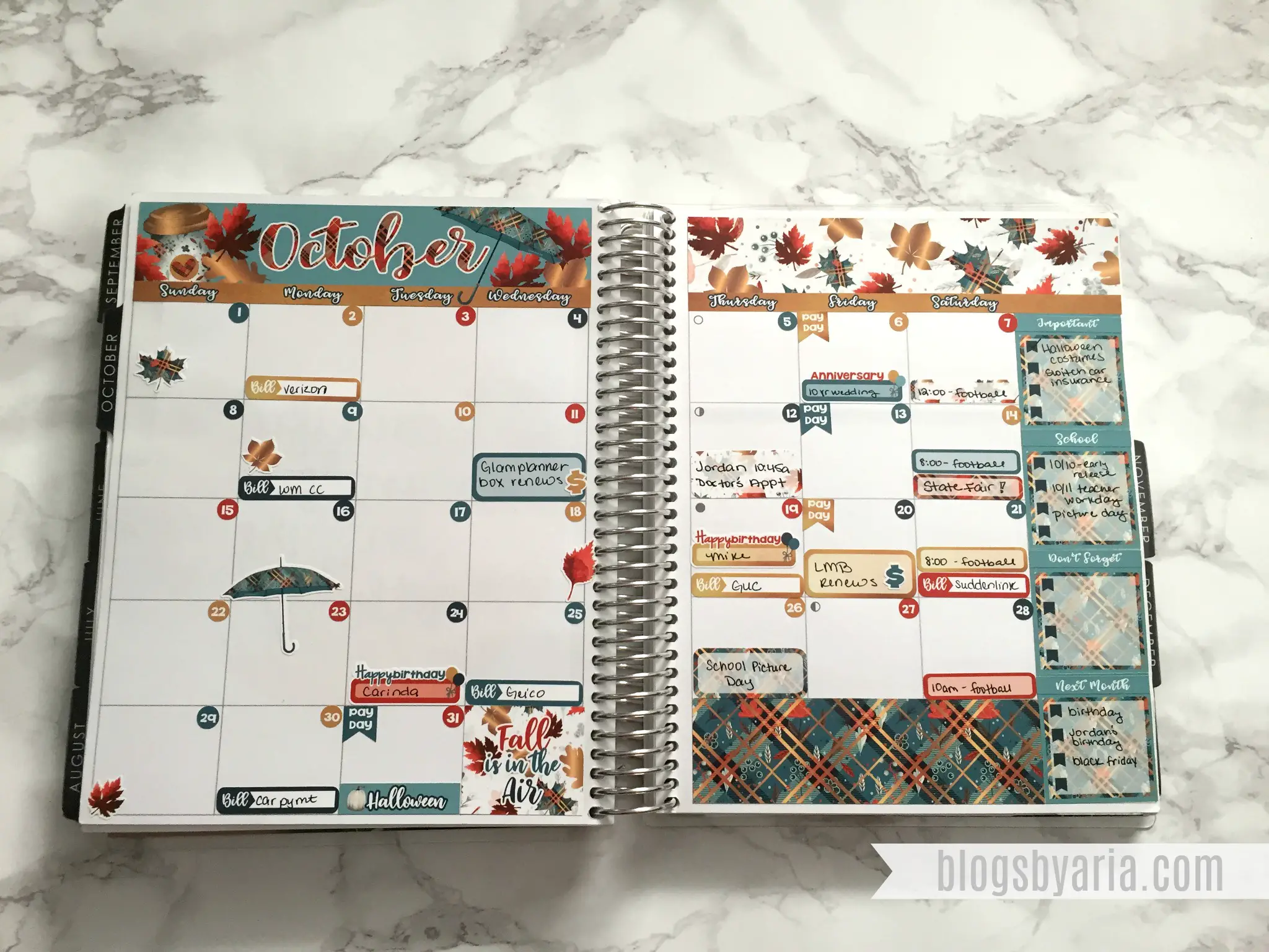October Monthly Planner Spread - Lexie Kylee Designs