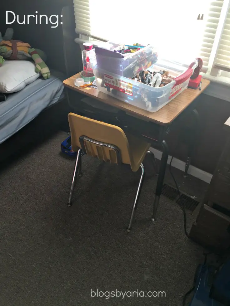decluttered kids room desk during