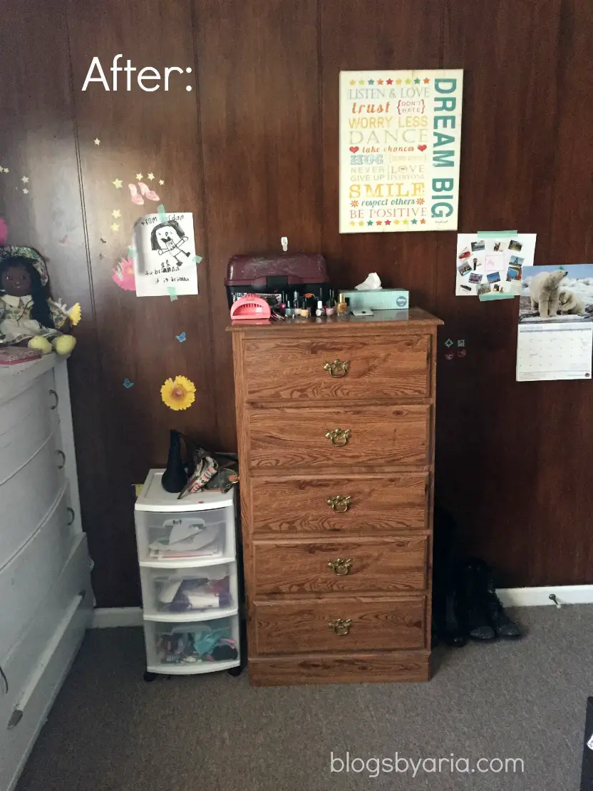 decluttered kids room dresser after