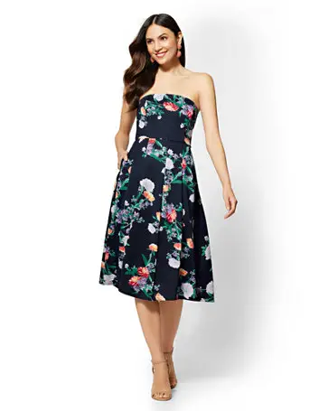Floral Strapless Flare Dress