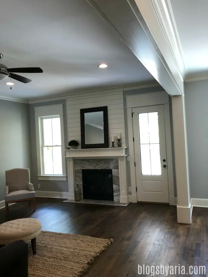 living room with shiplap detail