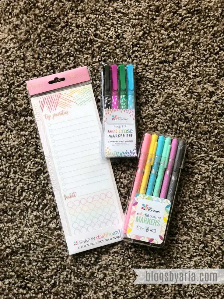 Erin Condren snap in habit tracker dashboard, wet erase markers and dual tip markers