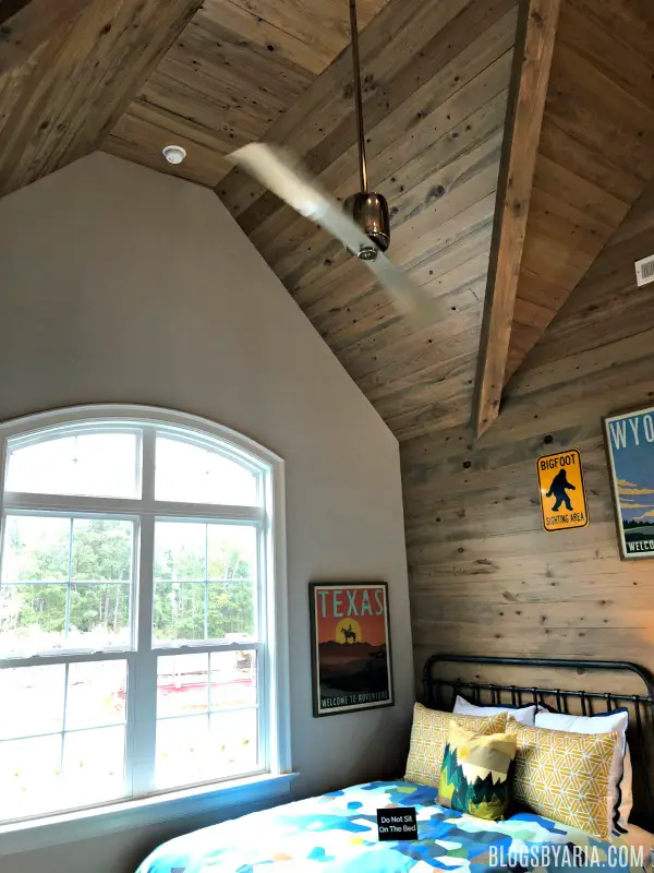 wood planked feature wall and ceiling