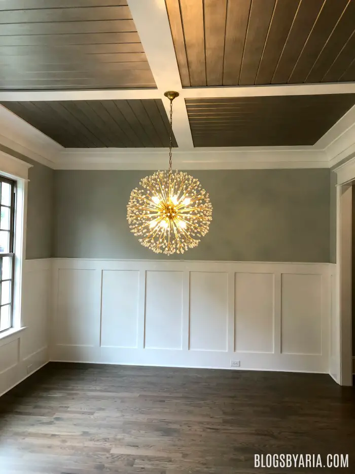 dining room details, wood beamed ceilings and wainscoting
