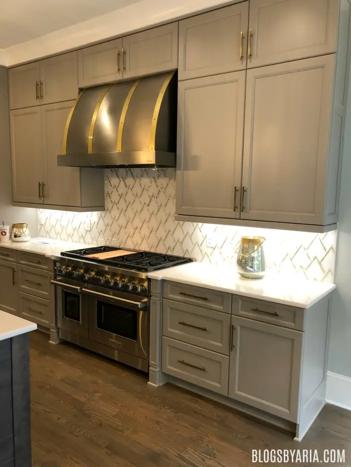 gray and gold kitchen