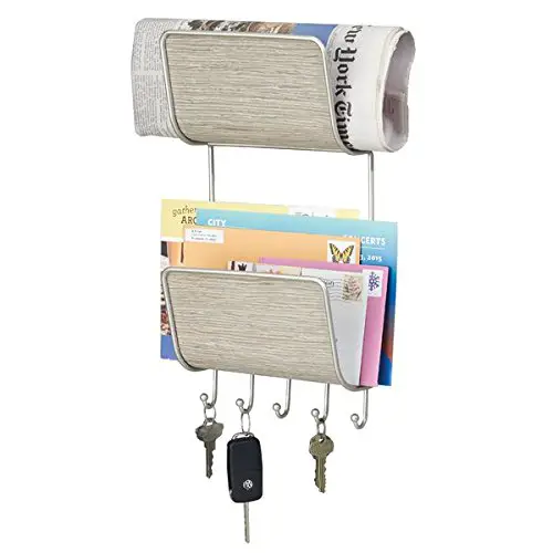 Two tiered magazine and mail holder with key rack