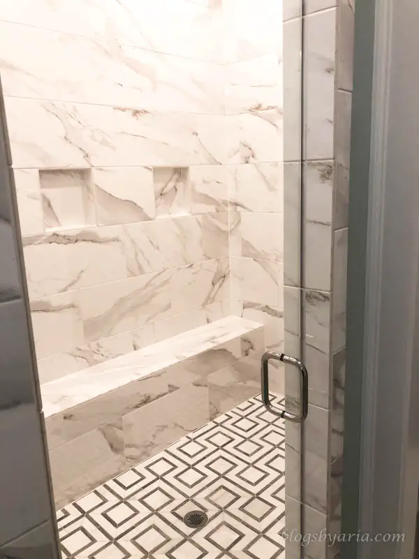 walk in marble tile oversize shower