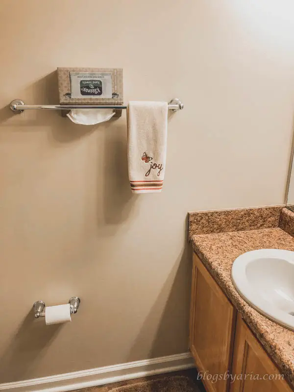 bathroom with Kleenex hand towels