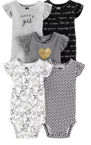 gray and neutral baby girl bodysuit onesies