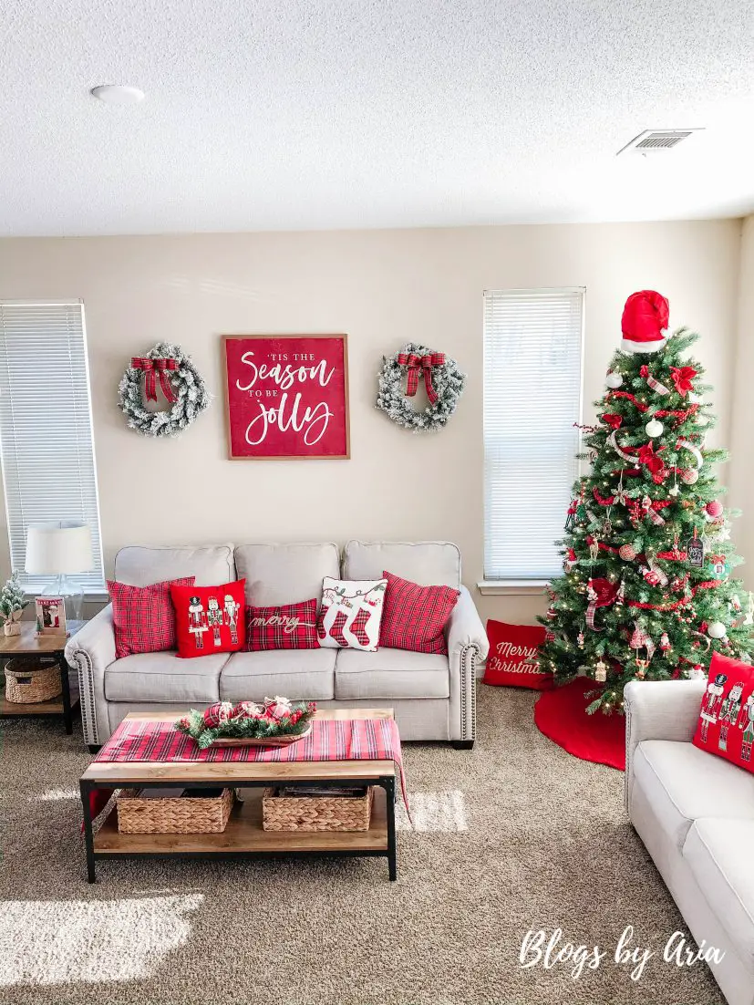 cozy red Christmas living room