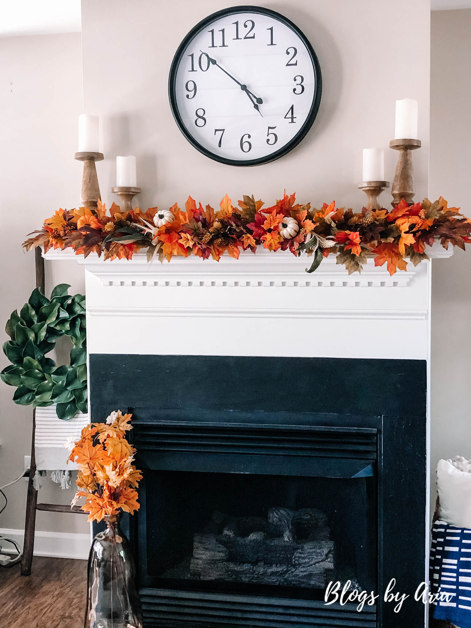 fall mantle decorating progress