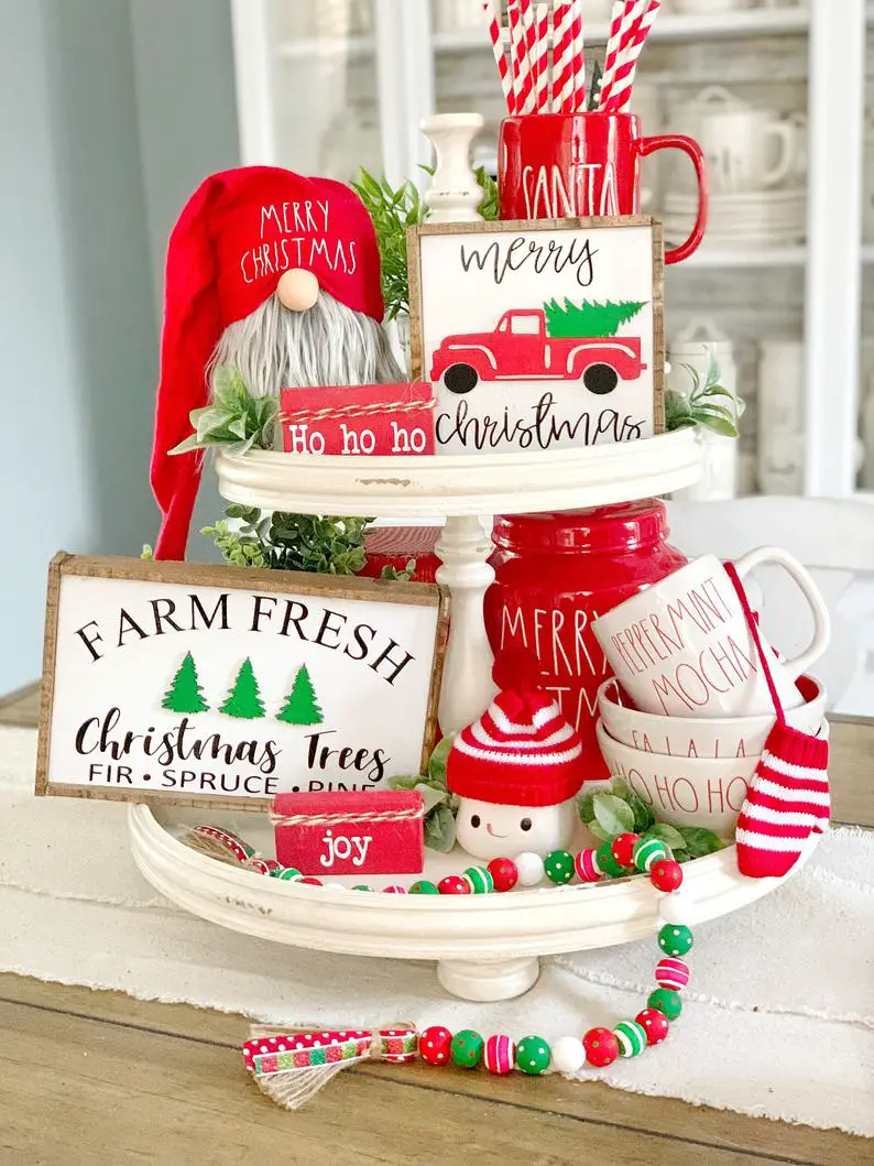 Farmhouse Christmas Truck and Trees tiered tray