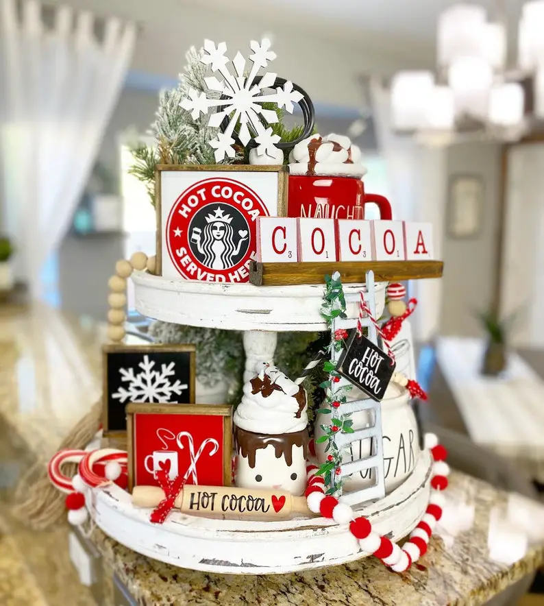 Hot Cocoa Holiday Themed Tiered Tray