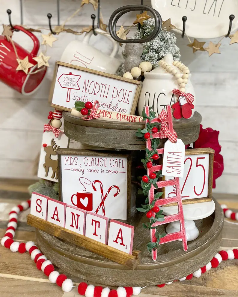 Mrs. Santa Clause themed tiered tray