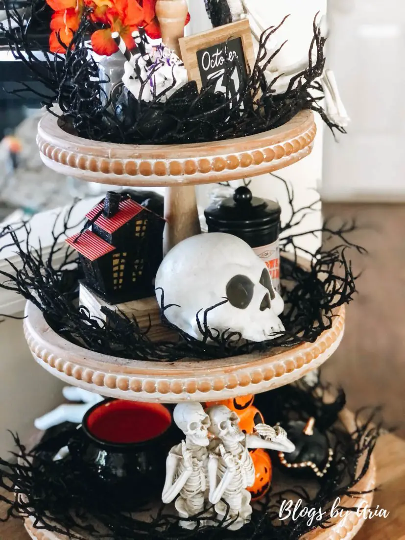 skeleton tiered tray for halloween