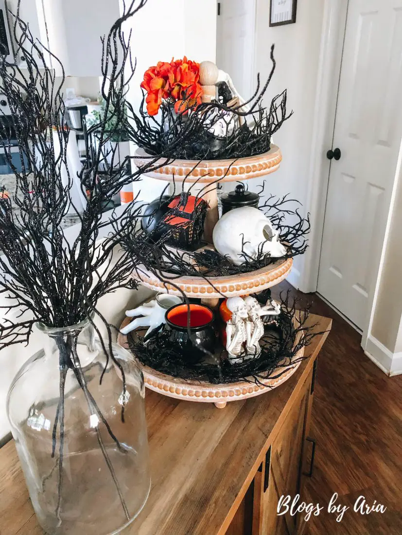 spooky halloween tiered tray decor