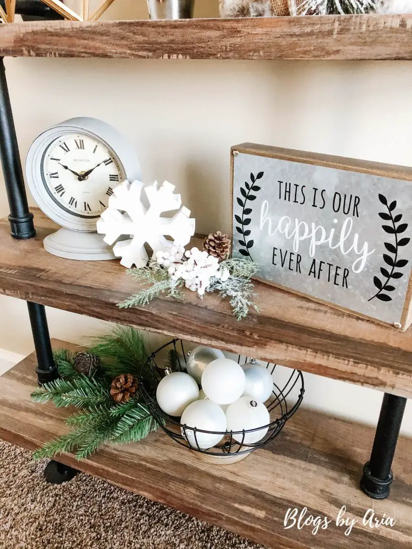 neutral Christmas styled shelves