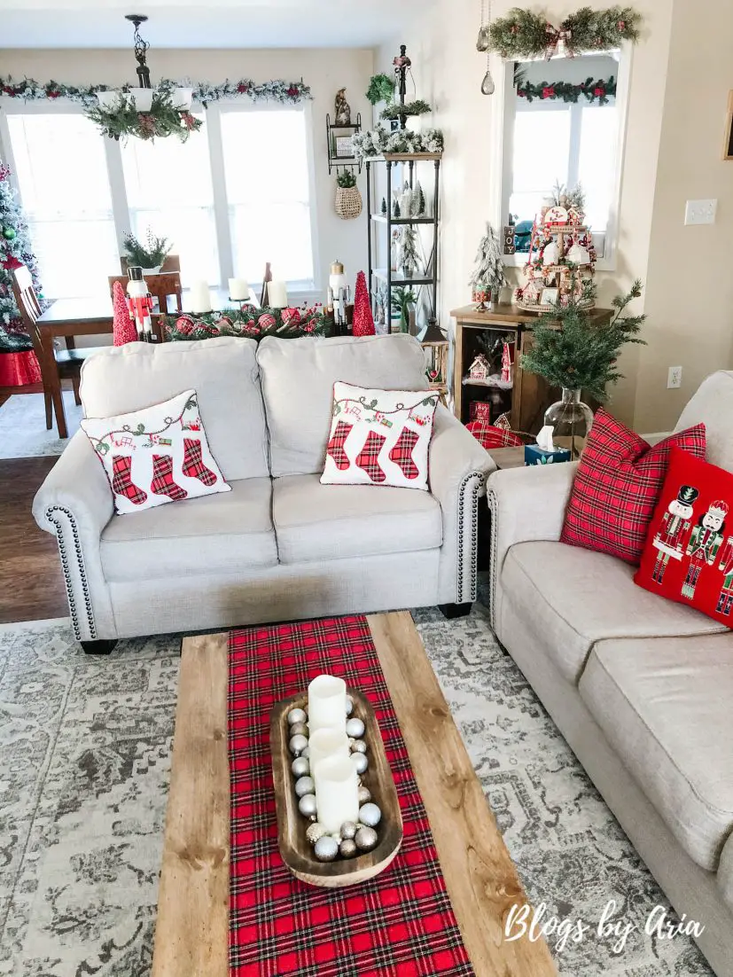 tartan plaid Christmas family room