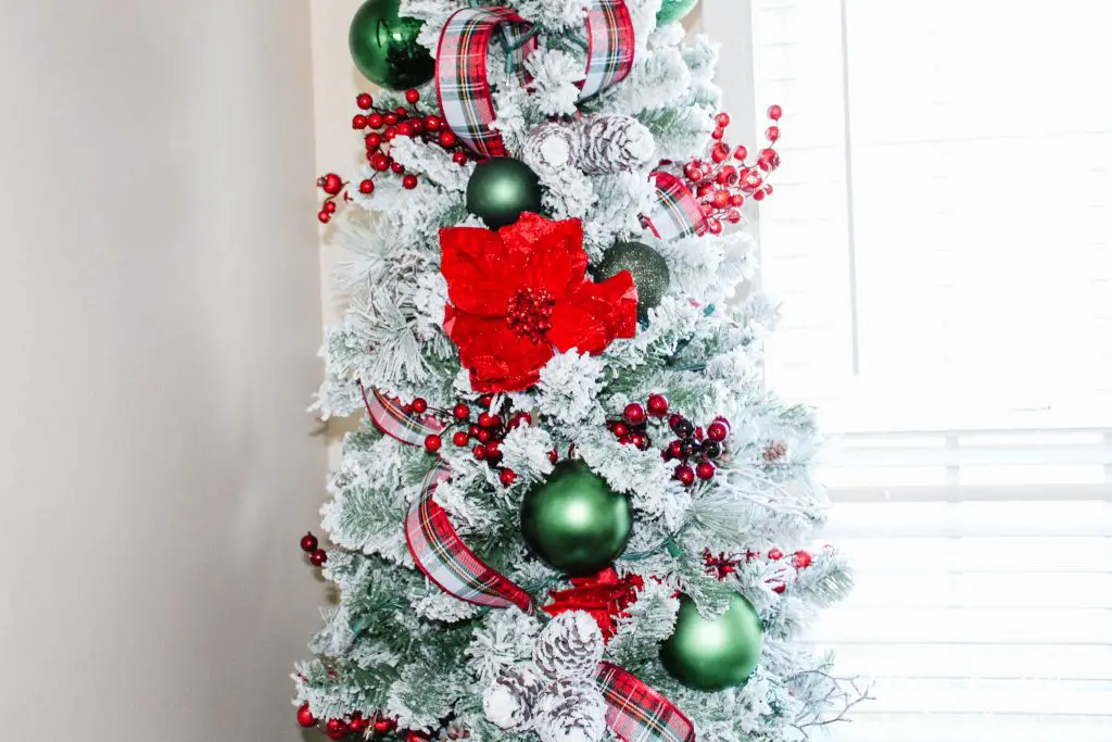 flocked Christmas tree decorating ideas