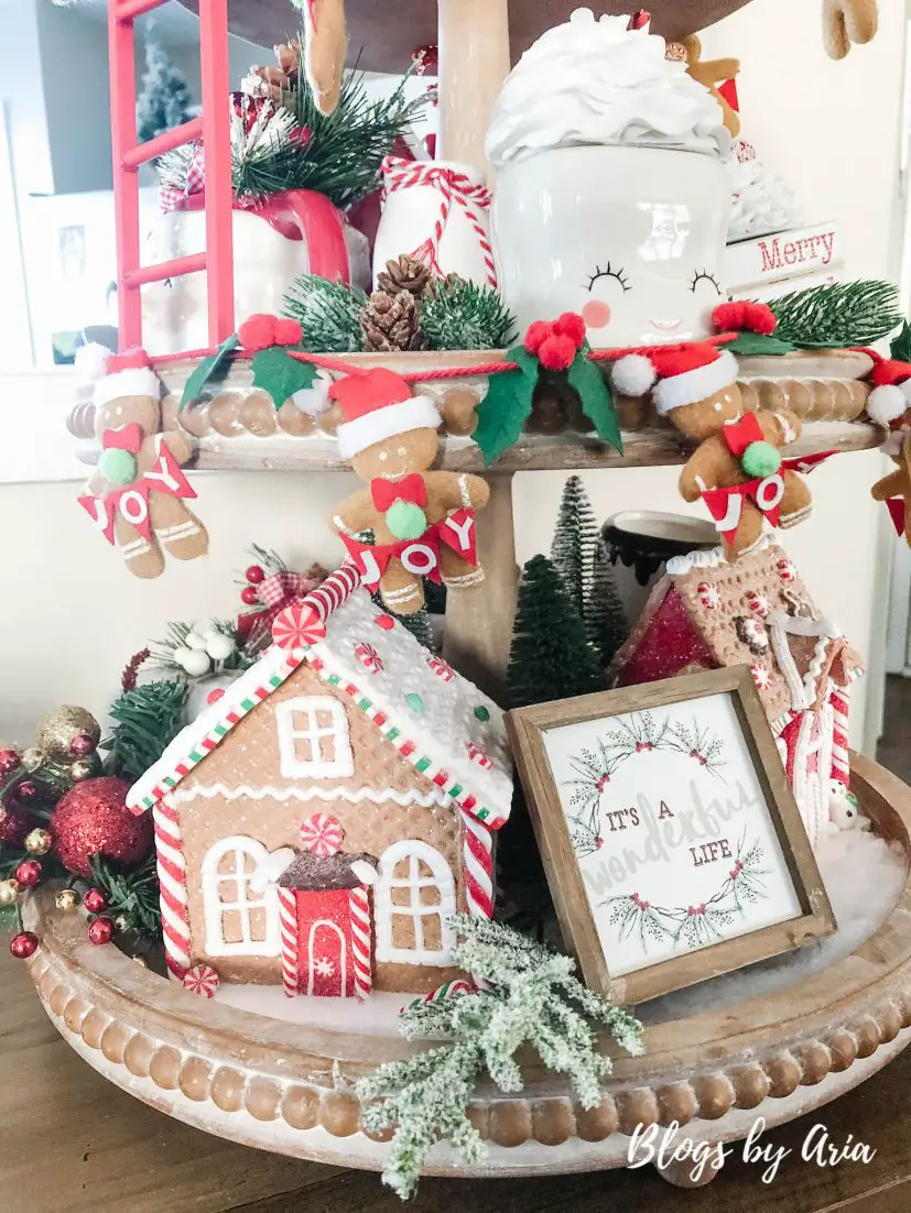 gingerbread house tier tray styling