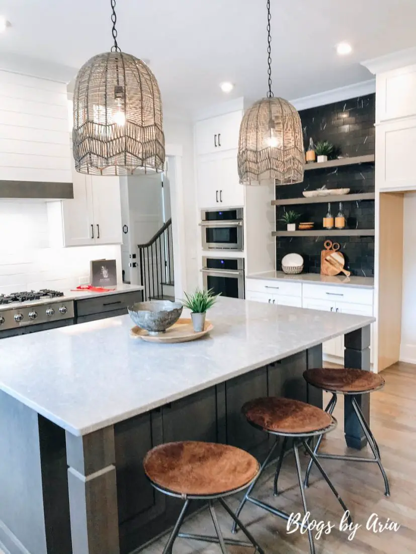 black marble tile backsplash