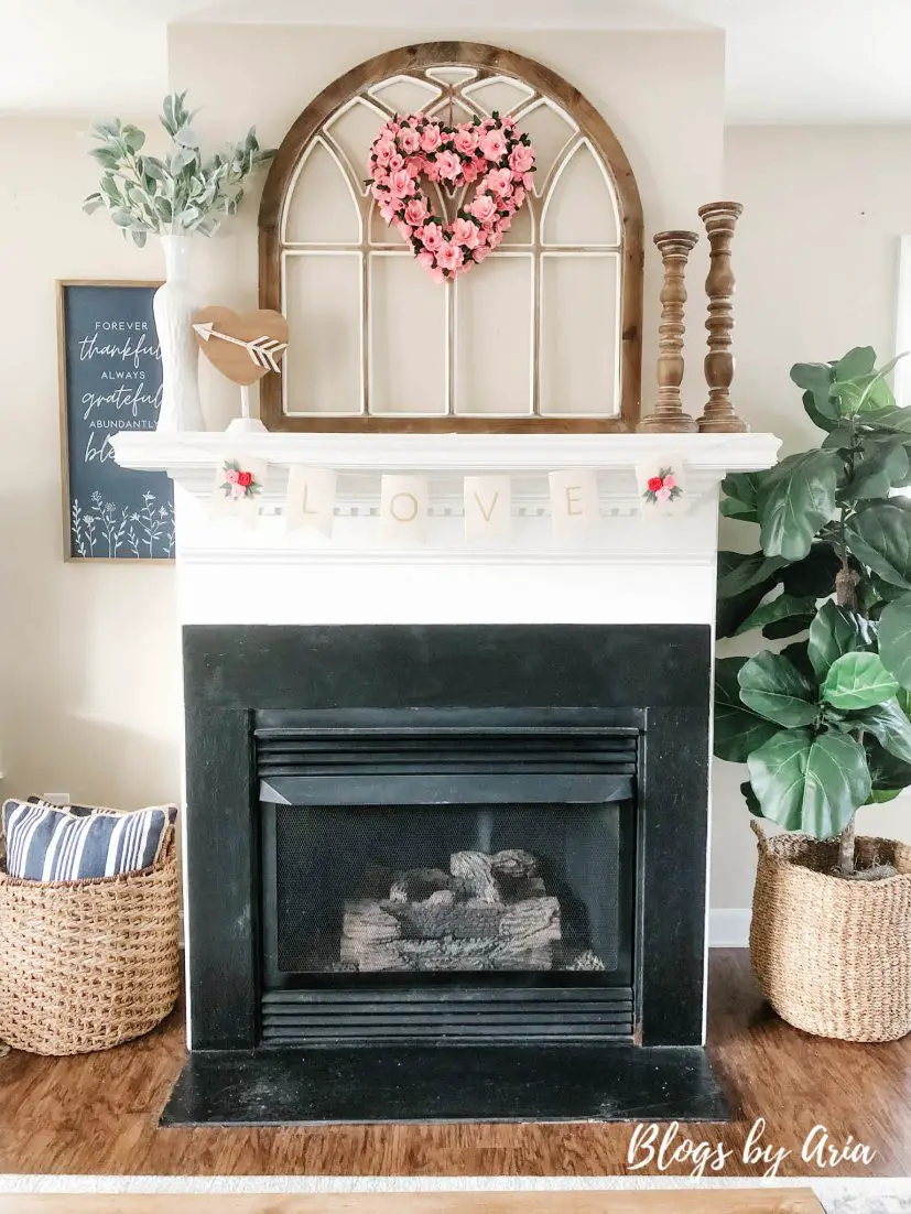 heart wreath over fireplace valentine's decor ideas