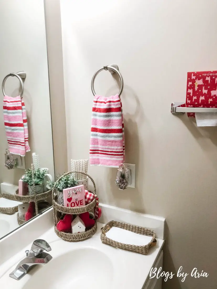 powder room styled for valentines