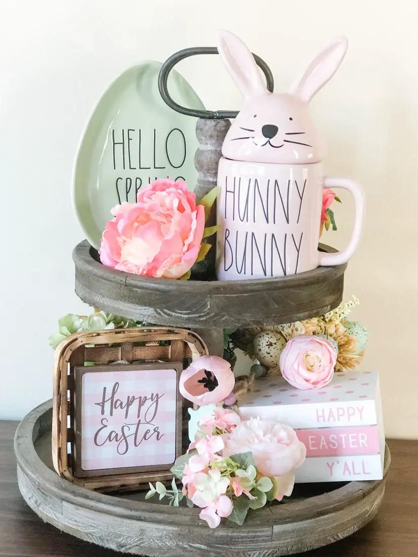 Easter tiered tray with Rae Dunn