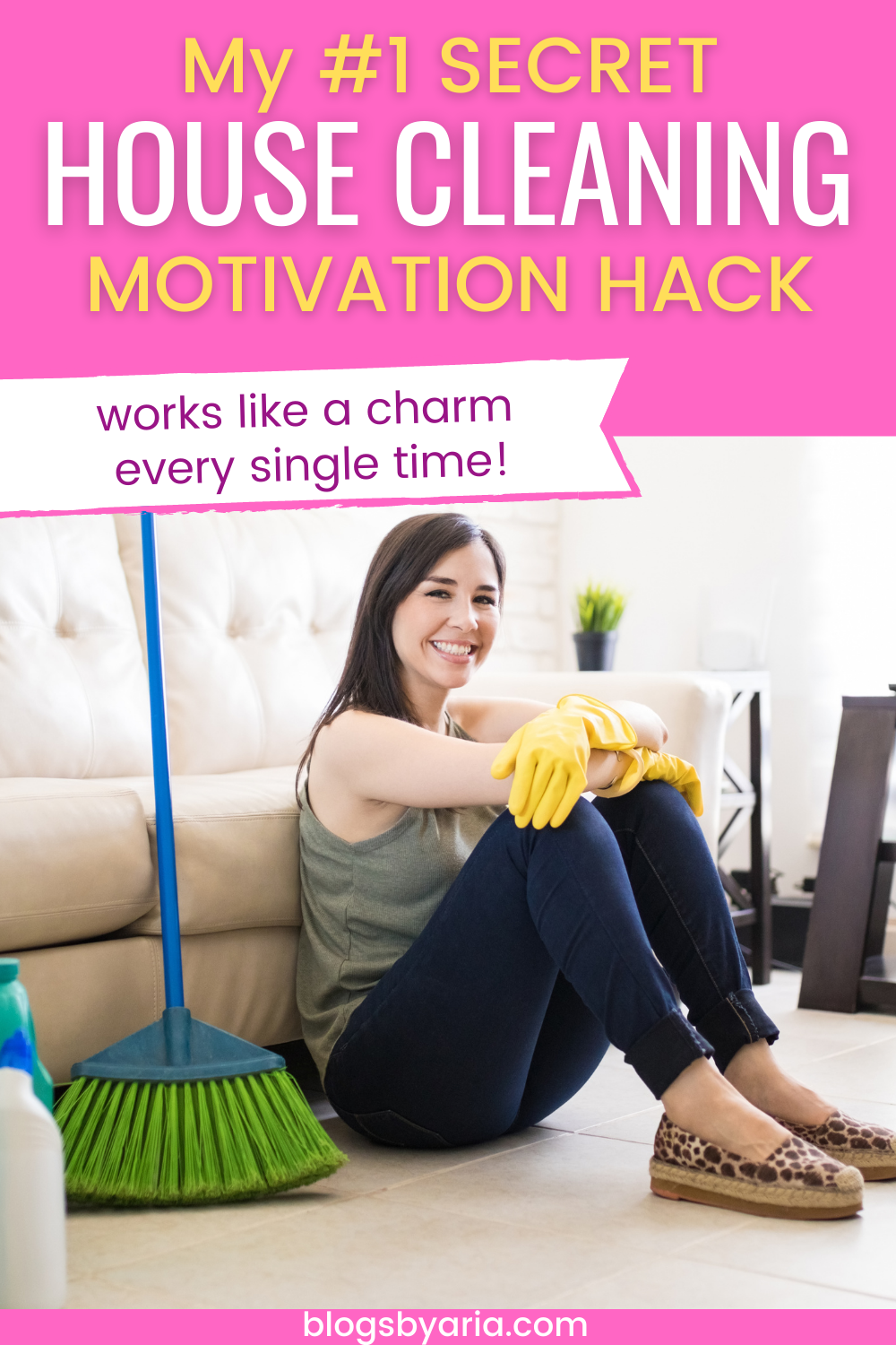 woman satisfied cleaning secret house cleaning motivation