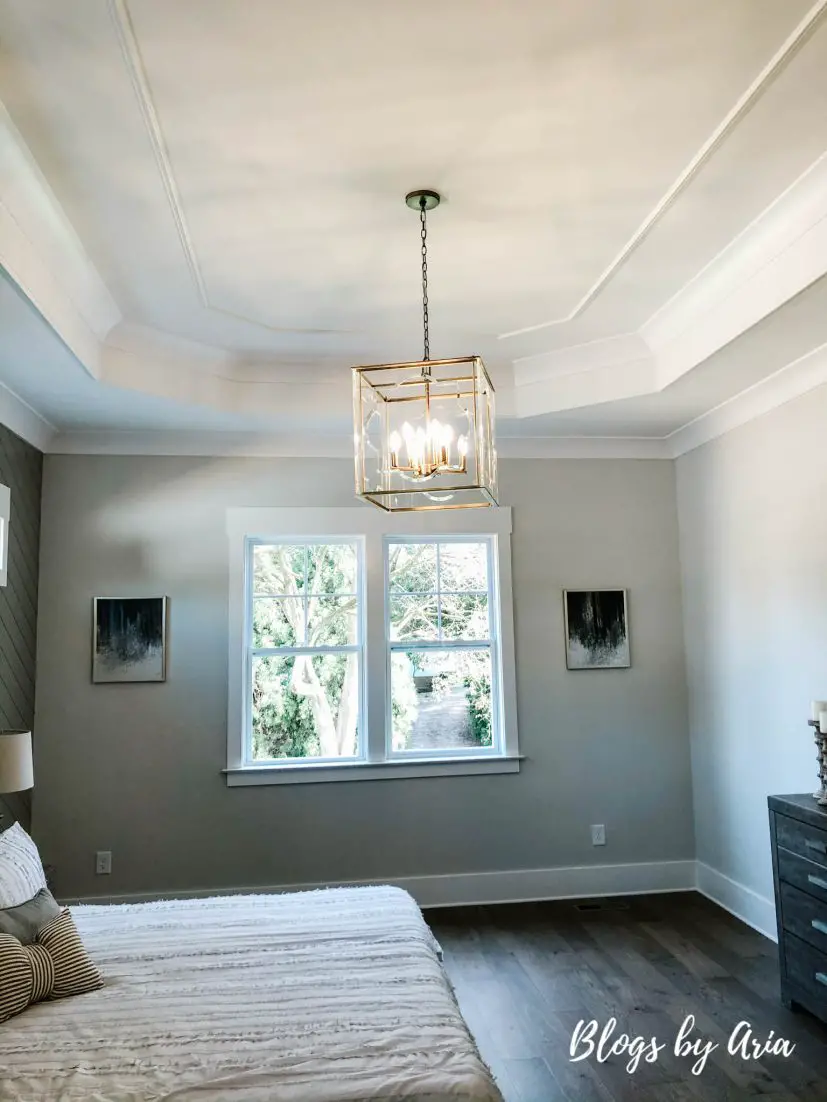 bedroom with crown molding trey ceiling